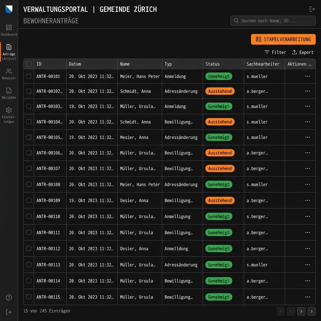 Verwaltungs-Backend mit Stapelverarbeitung